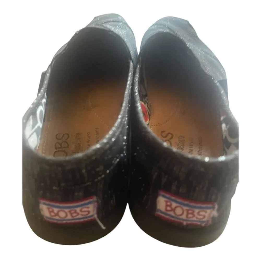 Bob’s for Sketchers‎ Black Silver Sparkle Glitter Slip On Flats Size 9